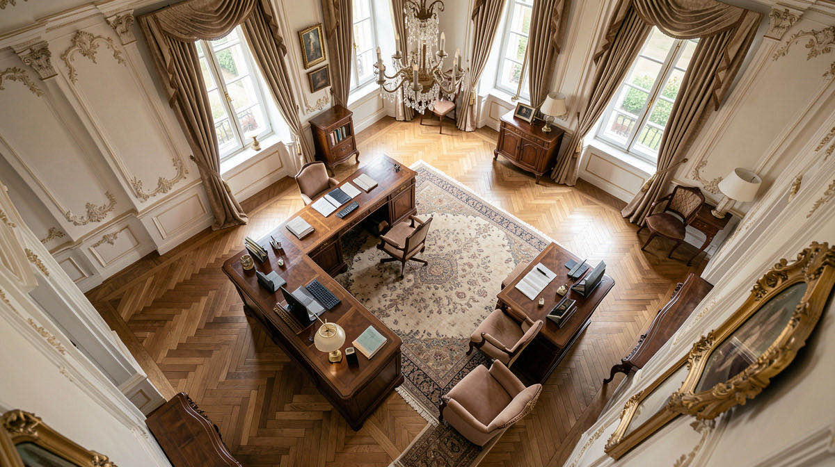 Baroque home office — overhead