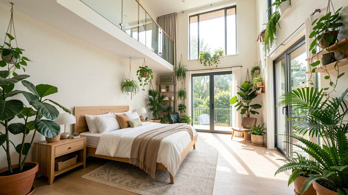 Biophilic bedroom — wide