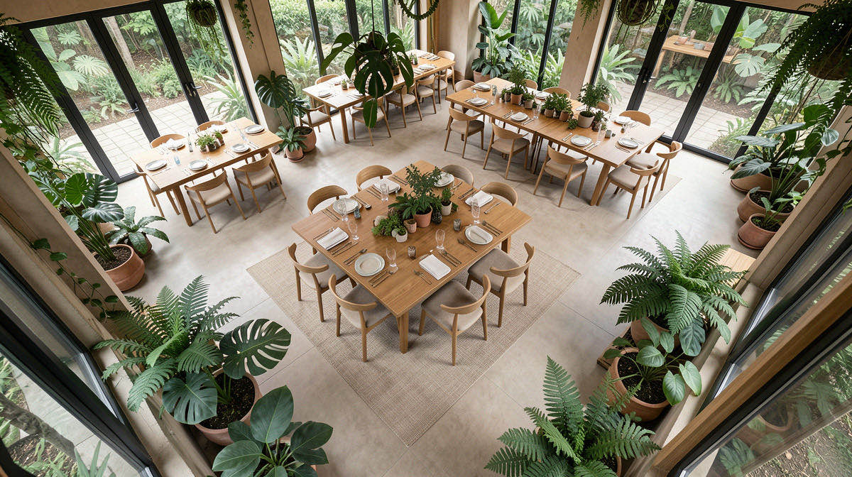 Biophilic dining room — overhead