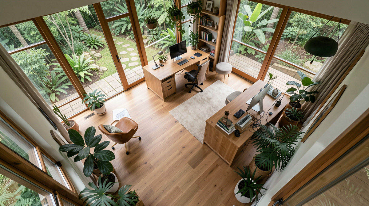Biophilic home office — overhead