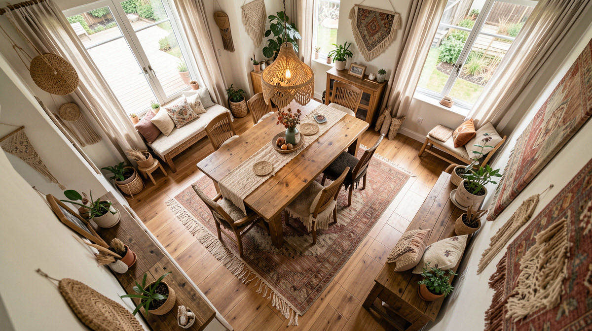 Boho dining room — overhead