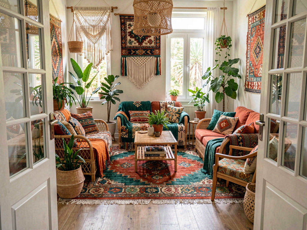 Boho living room — wide