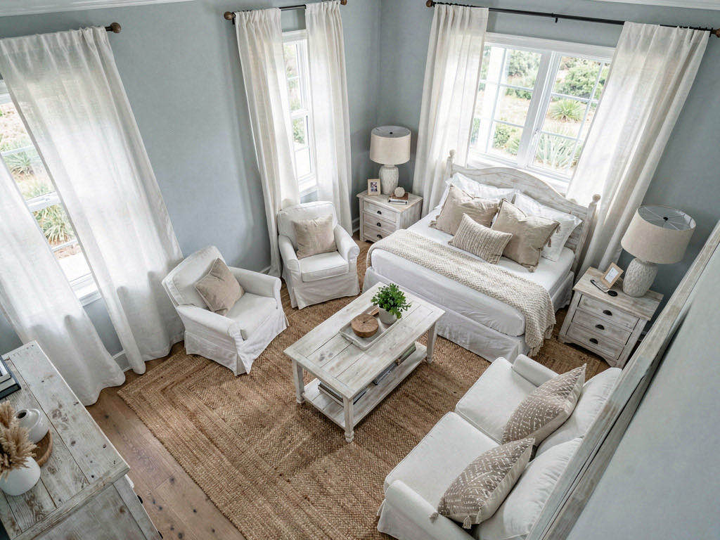 Coastal bedroom — overhead