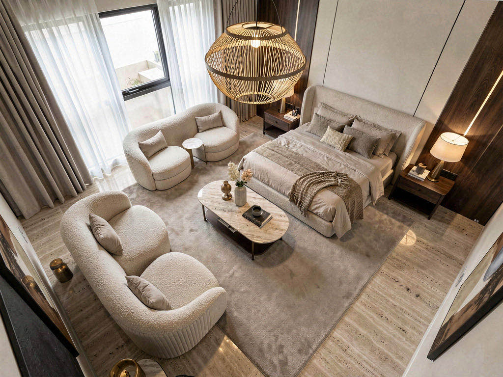 Contemporary bedroom — overhead