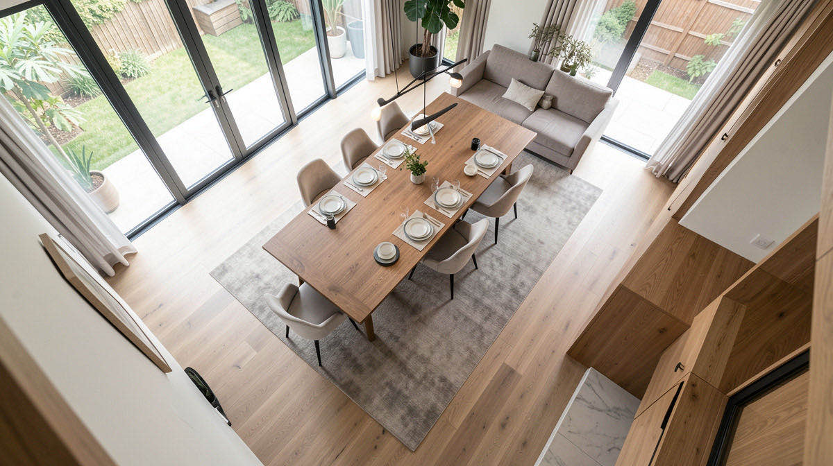 Contemporary dining room — overhead