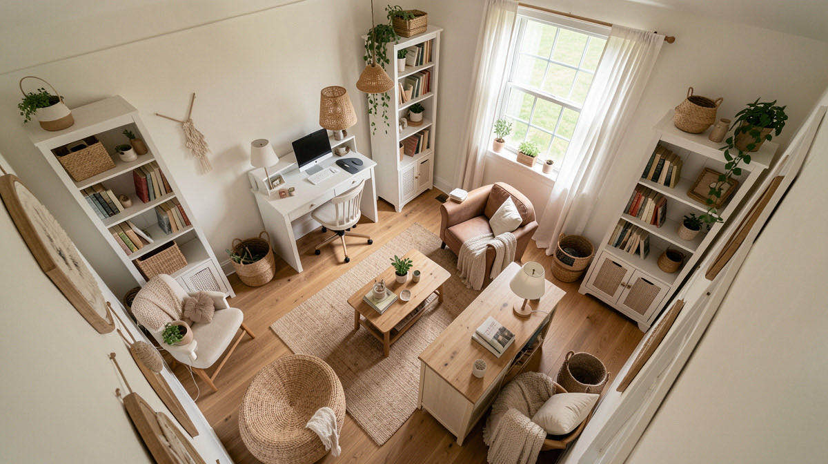 Cottagecore home office — overhead
