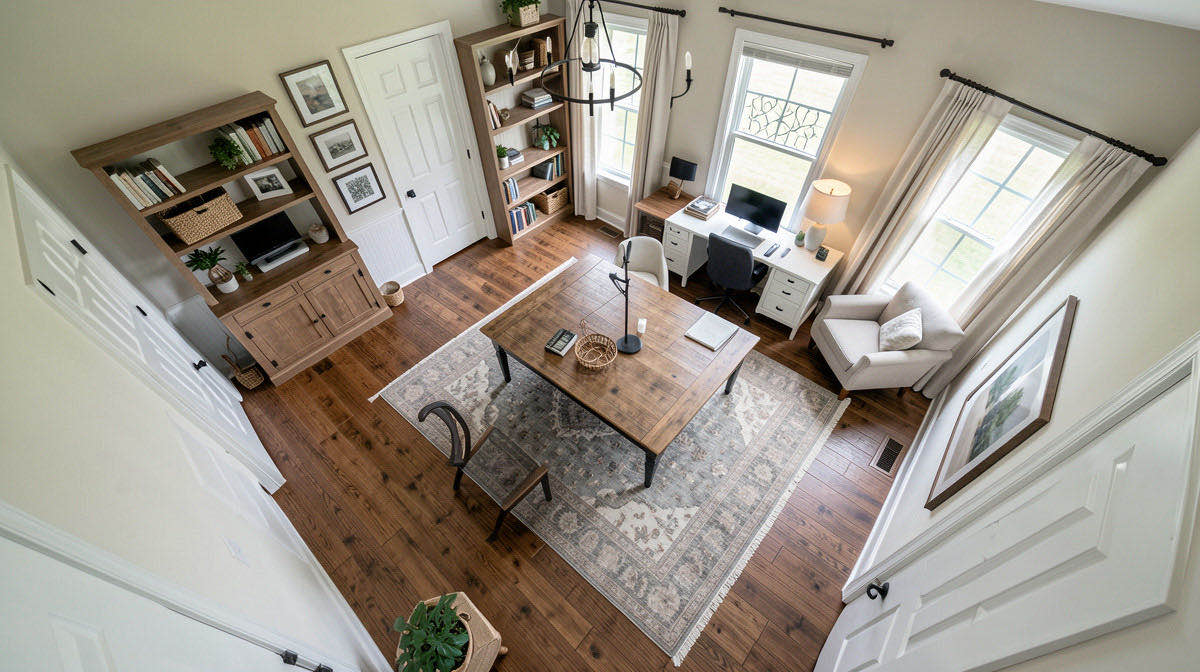 Farmhouse home office — overhead
