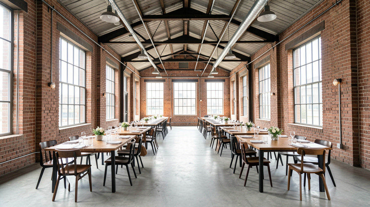 Industrial dining room — wide
