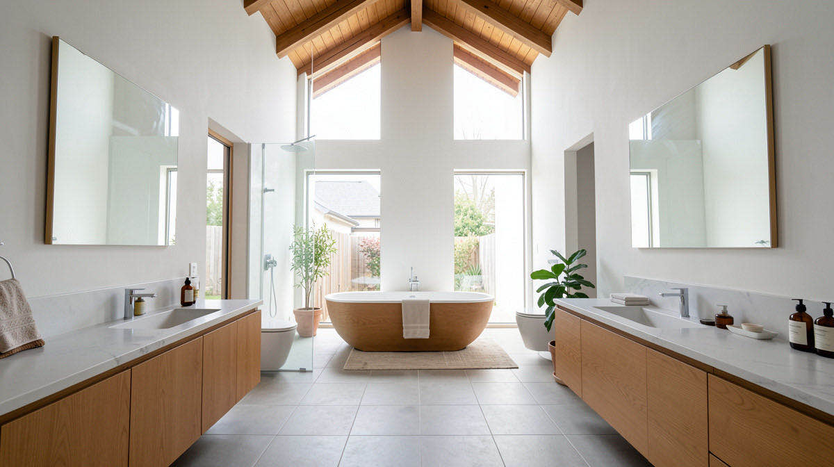 Japandi bathroom — wide
