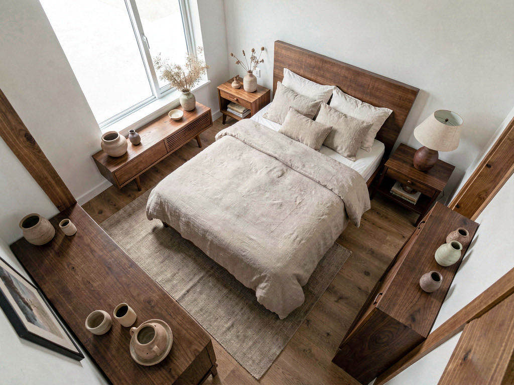 Japandi bedroom — overhead