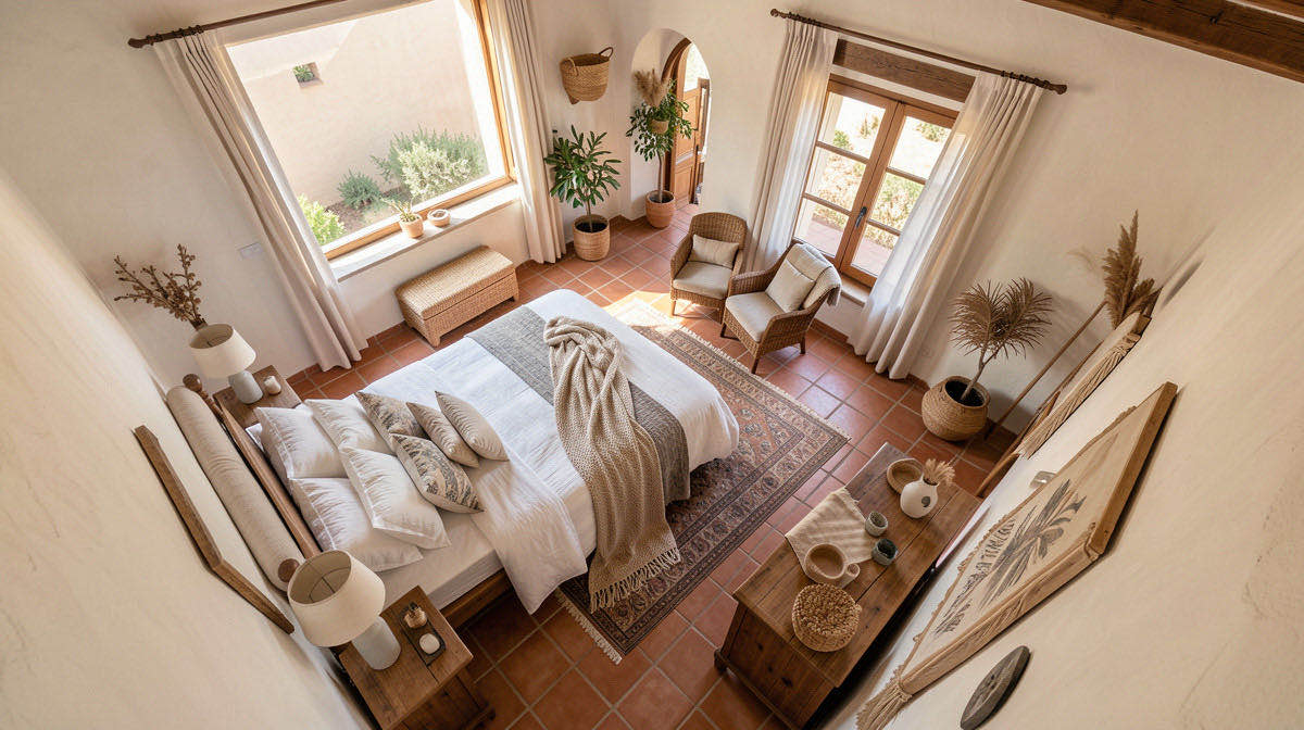 Mediterranean bedroom — overhead