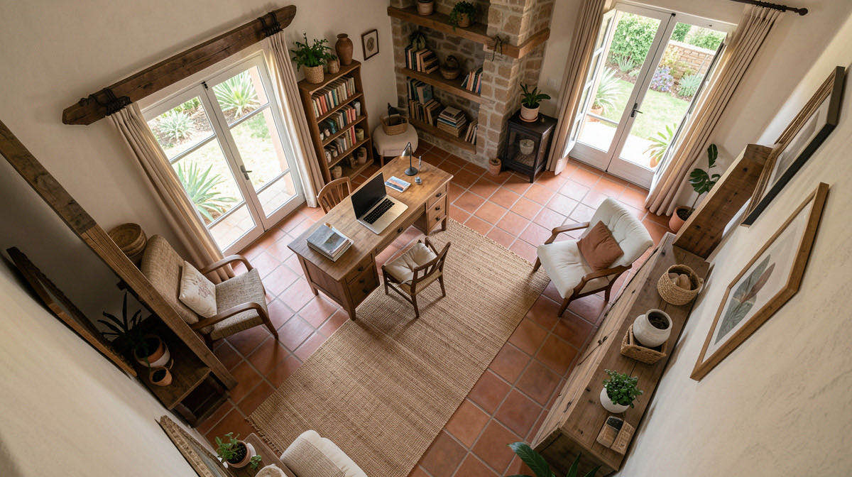 Mediterranean home office — overhead