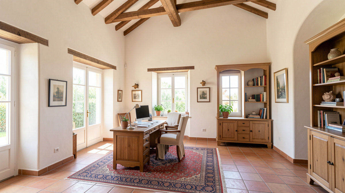 Mediterranean home office — wide
