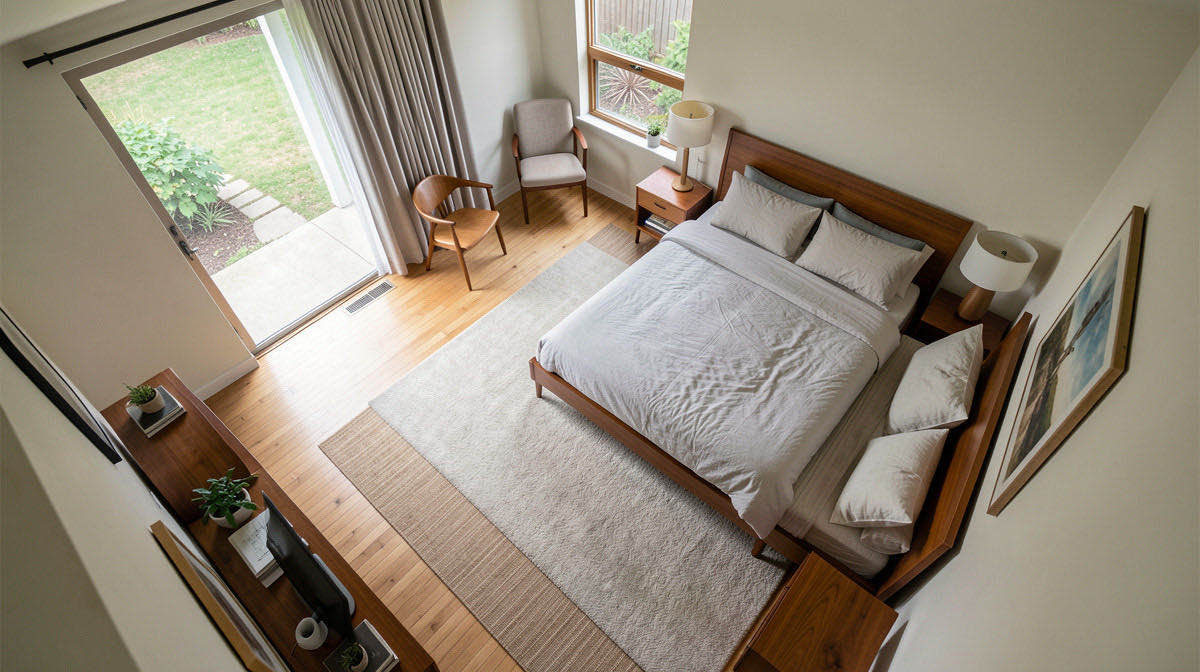 Mid-Century bedroom — overhead