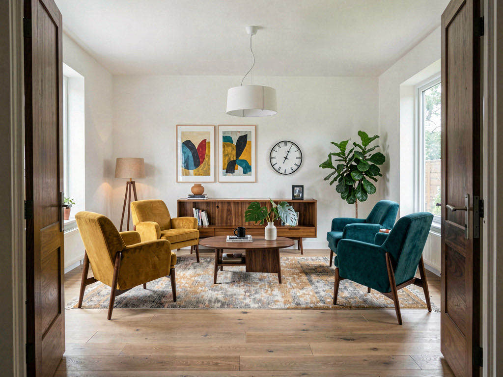 Mid-Century living room — wide