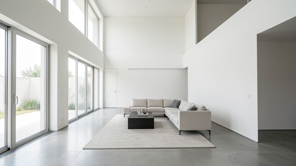 Minimalist living room — wide