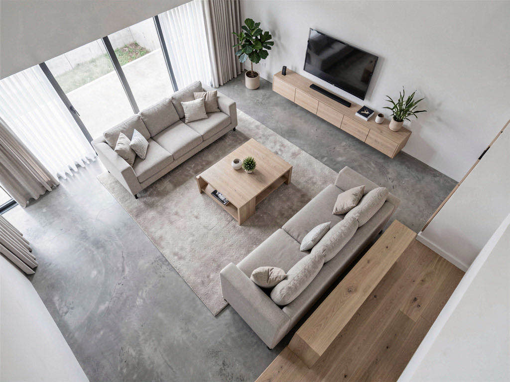 Modern living room — overhead