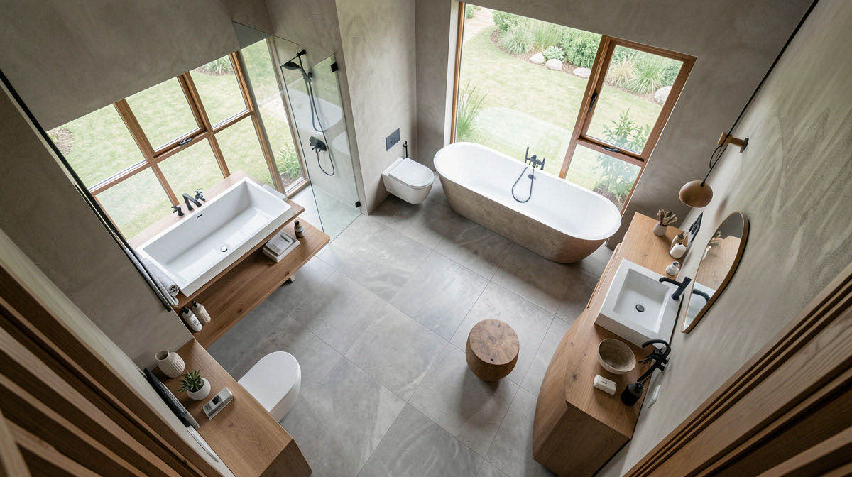 Organic Modern bathroom — overhead
