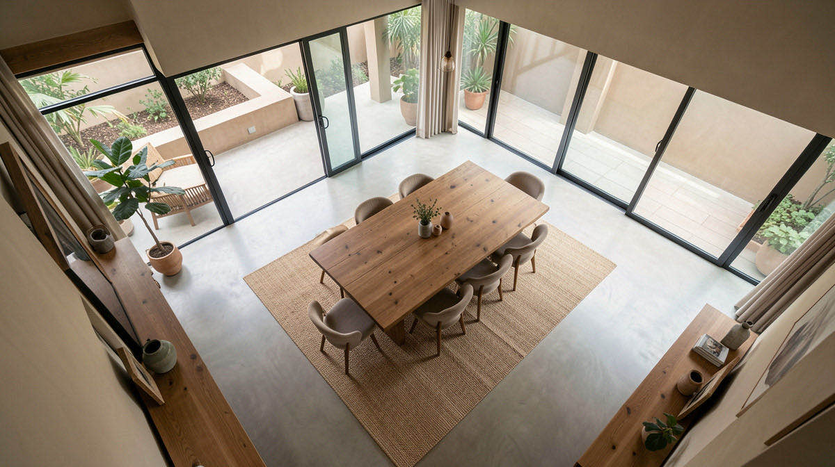 Organic Modern dining room — overhead
