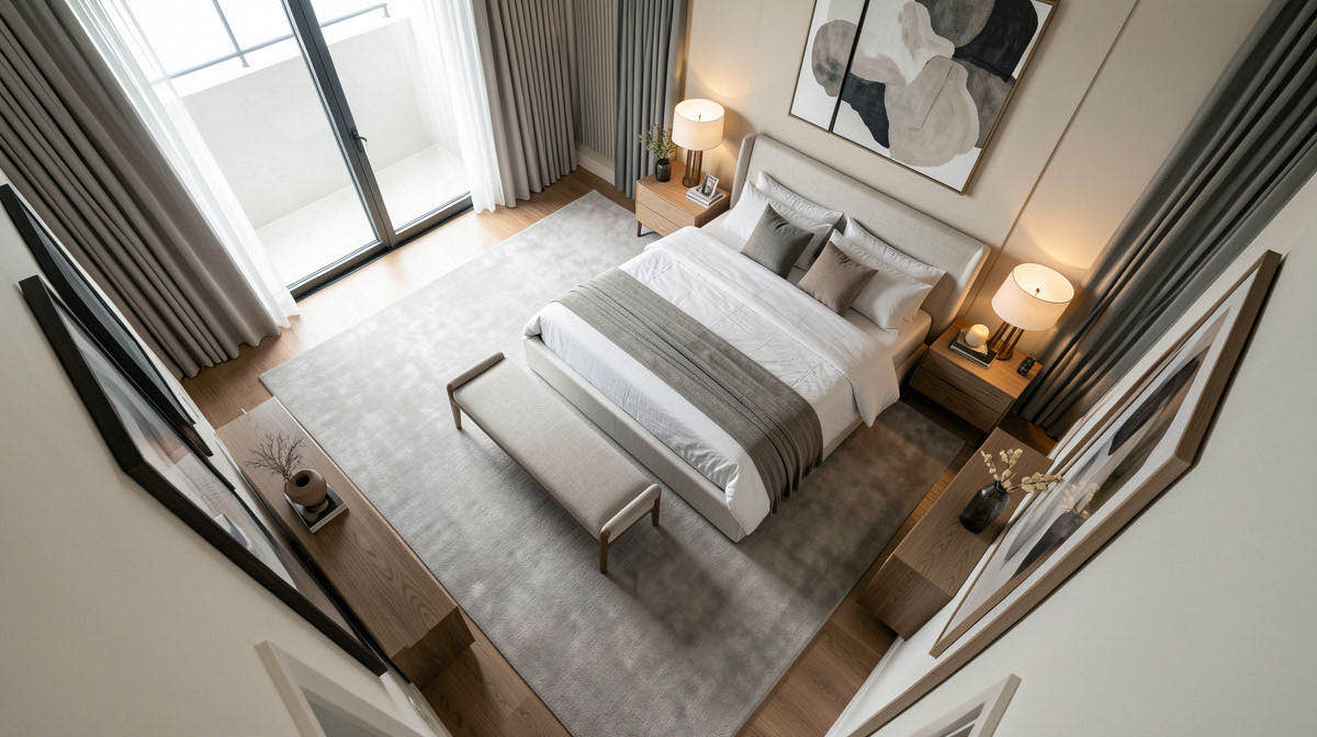 Quiet Luxury bedroom — overhead