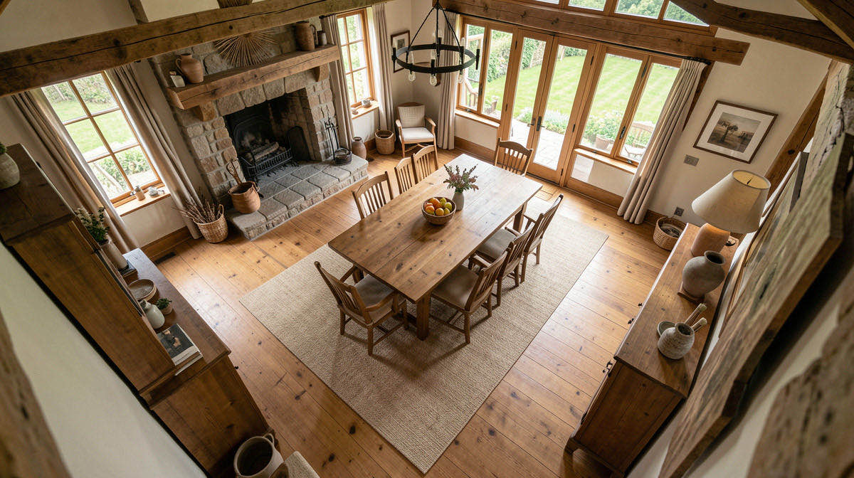 Rustic dining room — overhead