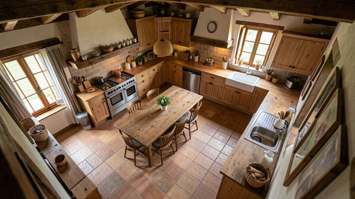Rustic kitchen — overhead