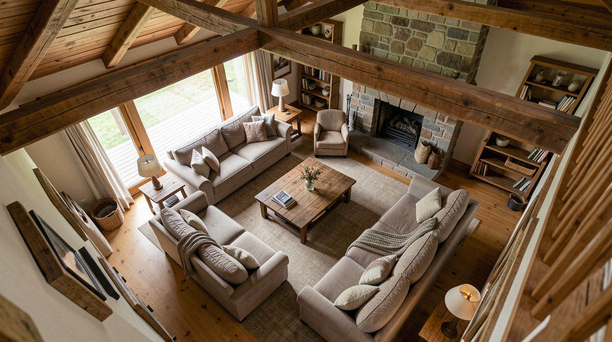 Rustic living room — overhead