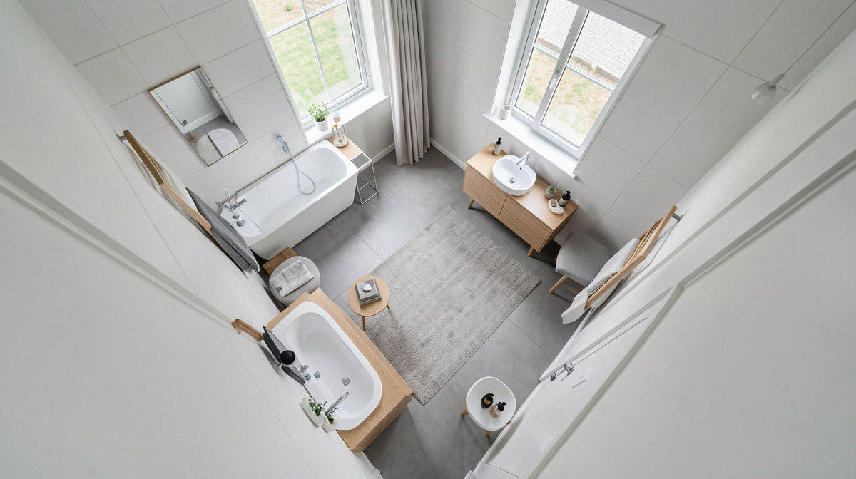 Scandinavian bathroom — overhead