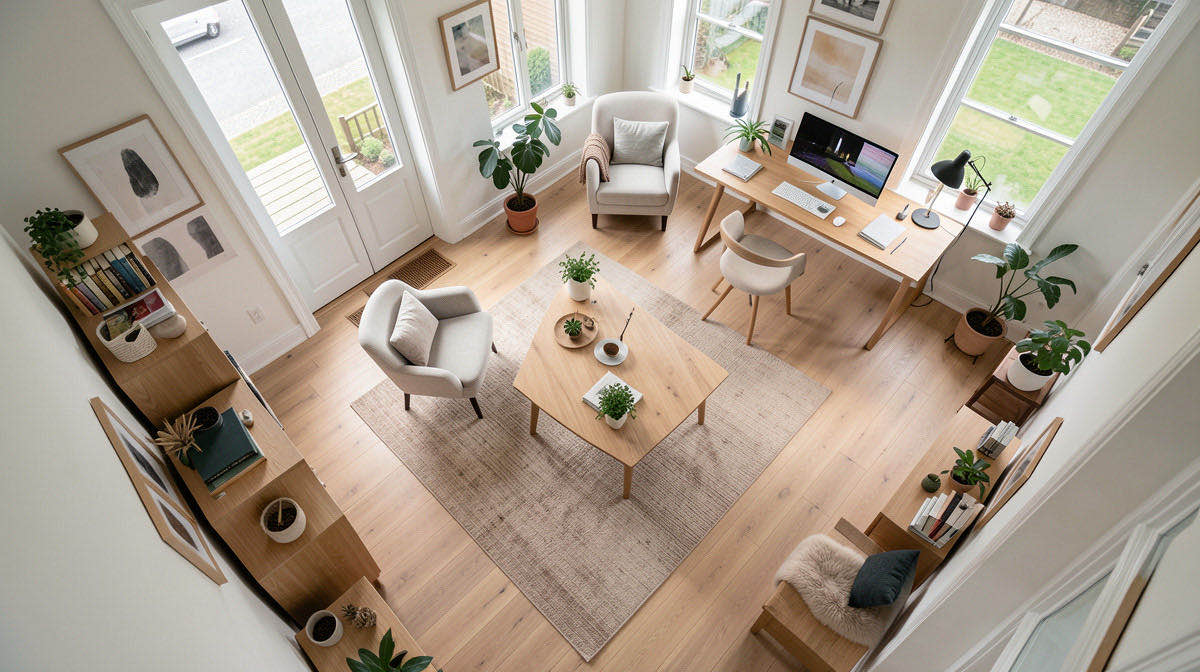 Scandinavian home office — overhead
