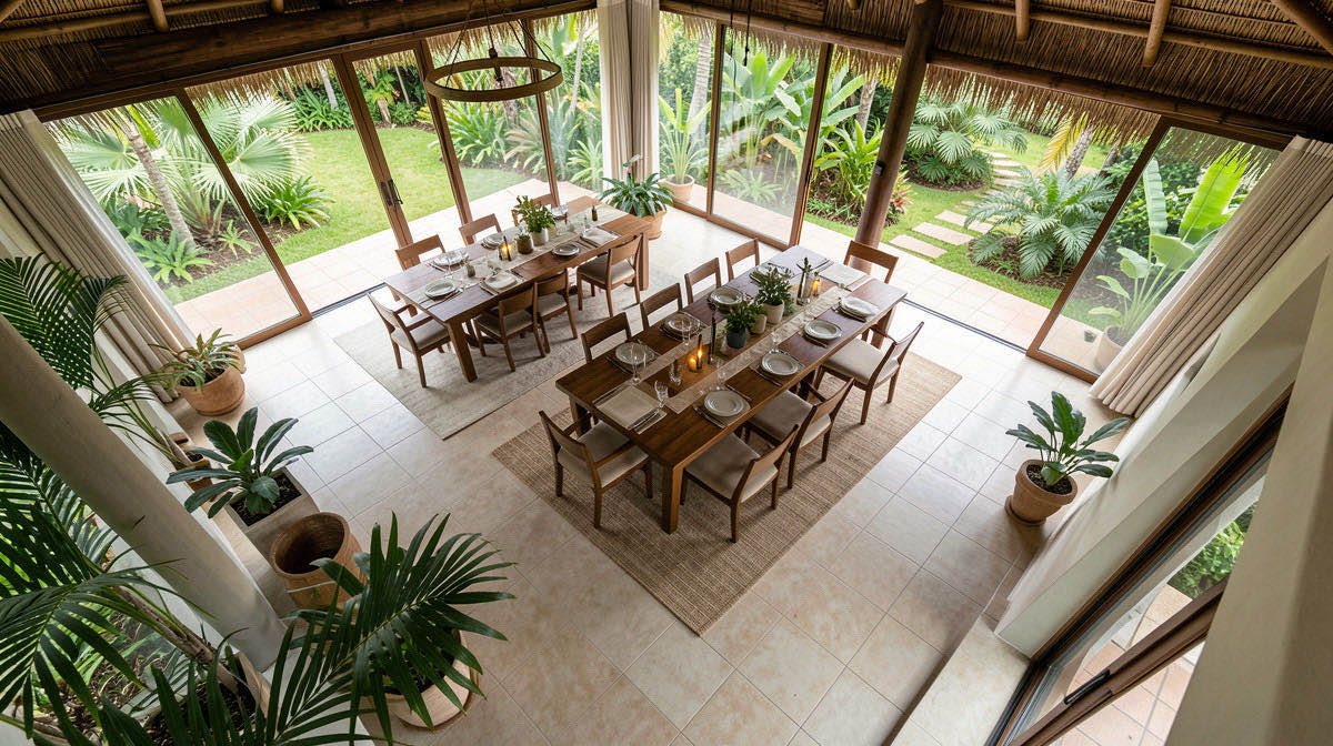 Tropical dining room — overhead