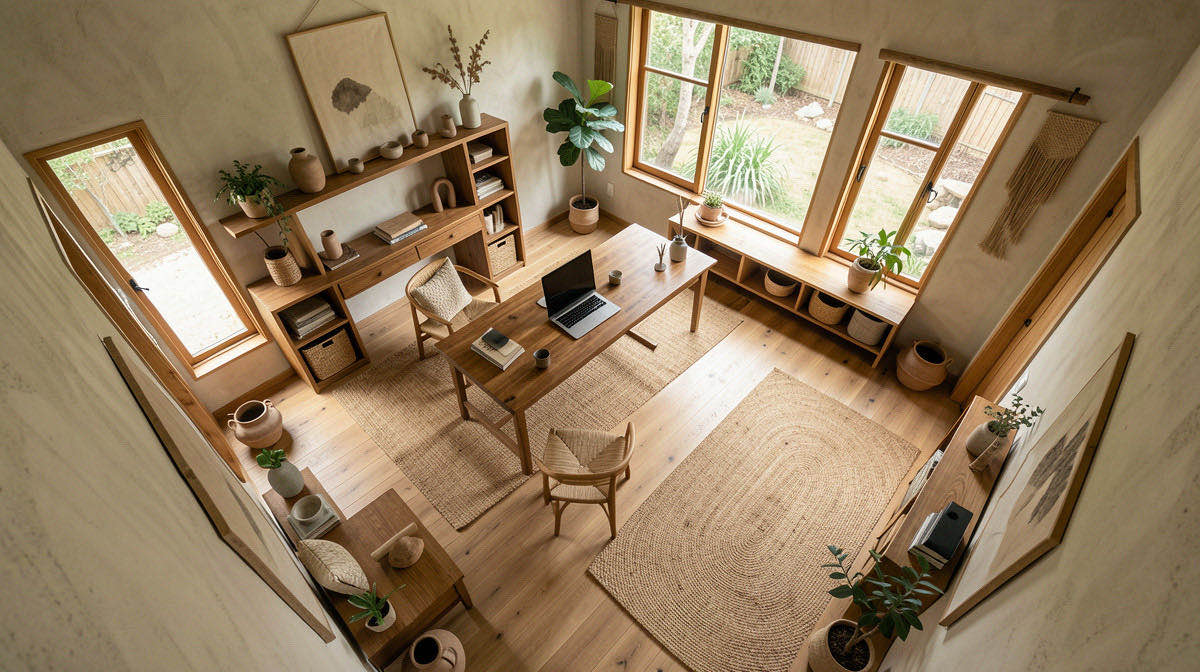 Wabi-Sabi home office — overhead