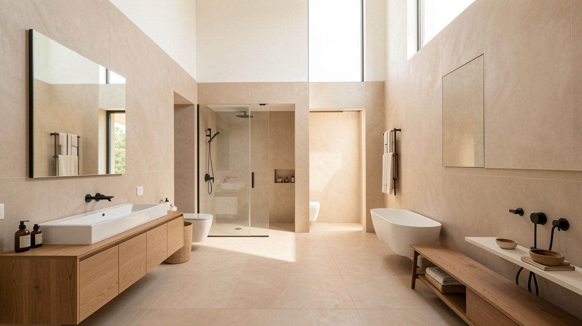 Warm Minimalism bathroom — wide