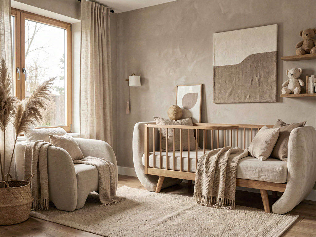Warm Minimalism nursery — room view