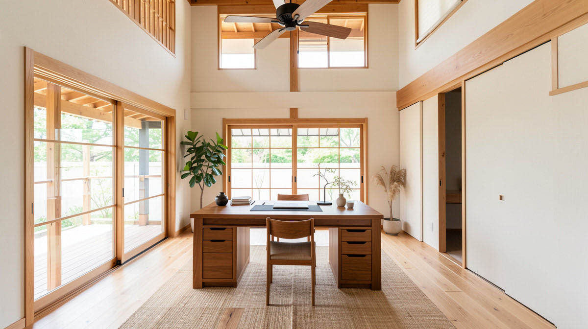 Zen home office — wide