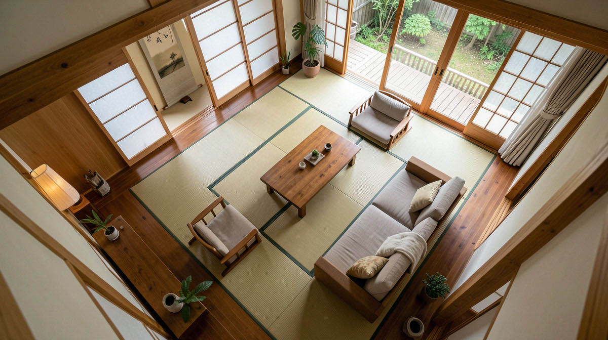 Zen living room — overhead