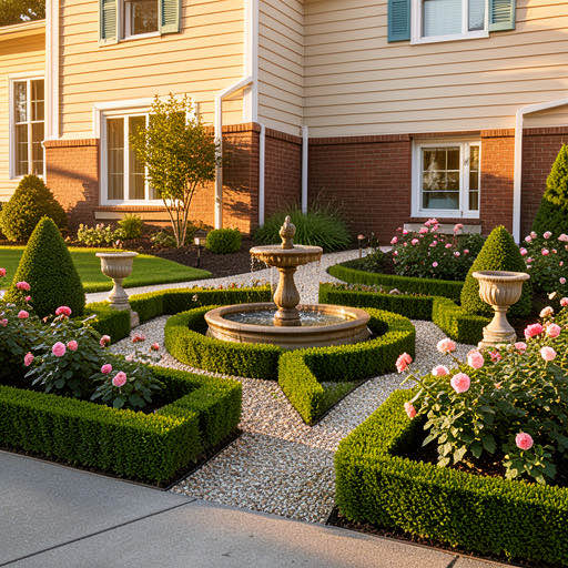 Formal Garden with timber deck off the house